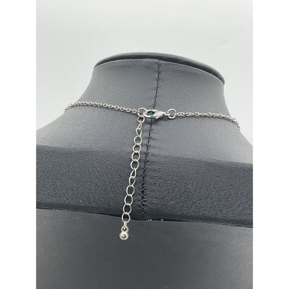 Silver Chain Necklace With Green Pendant & Pineapple Charm - Picture 3 of 4